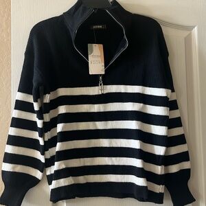 Zip-up Sweater black & cream stripe never worn!